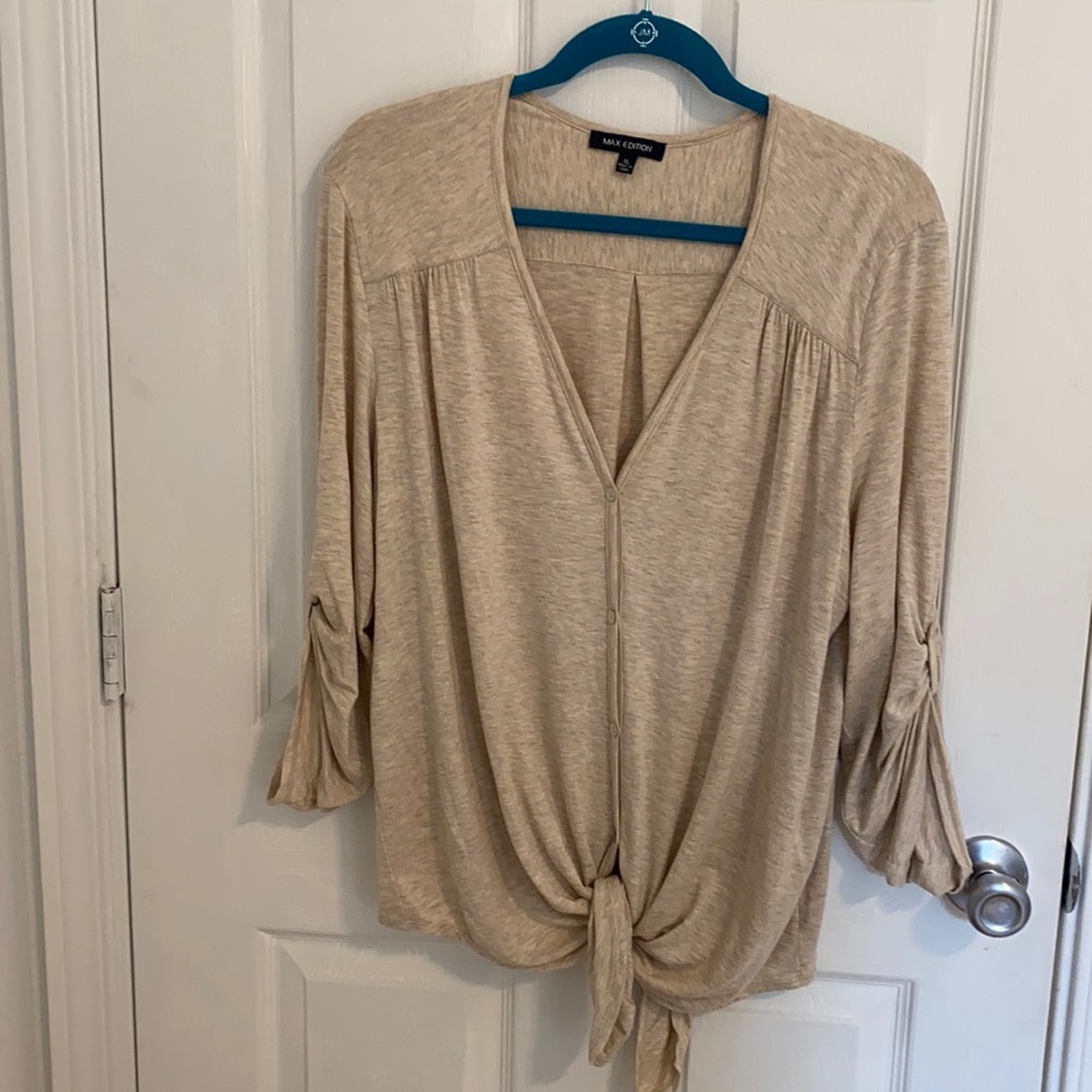 Max Edition Tie Front Oatmeal beige 3/4 sleeve top